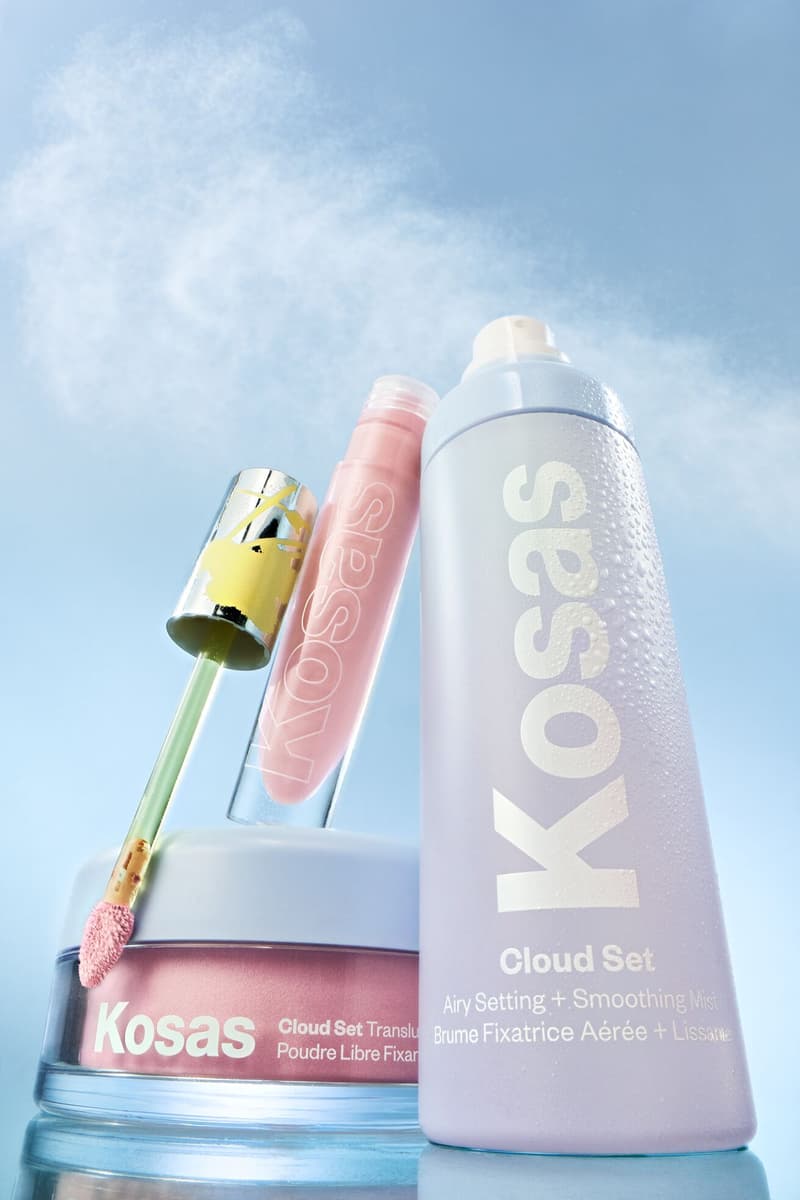 woman spraying makeup mist on her face, kosas new products, beauty