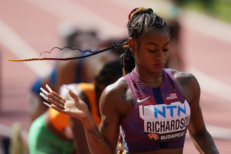 sha-carri richardson at a competition, best beauty moments in sports, nails, makeup, hair, simone biles, suni lee