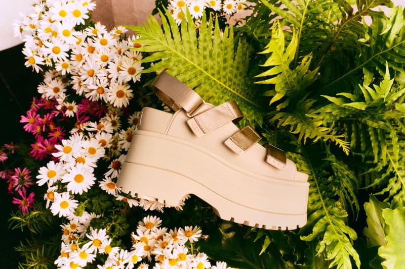 ugg golden collection goldenstar goldenrise sandals clog spring summer 2025 suede beige brown open toed platform strap eva sustainability sugarcane