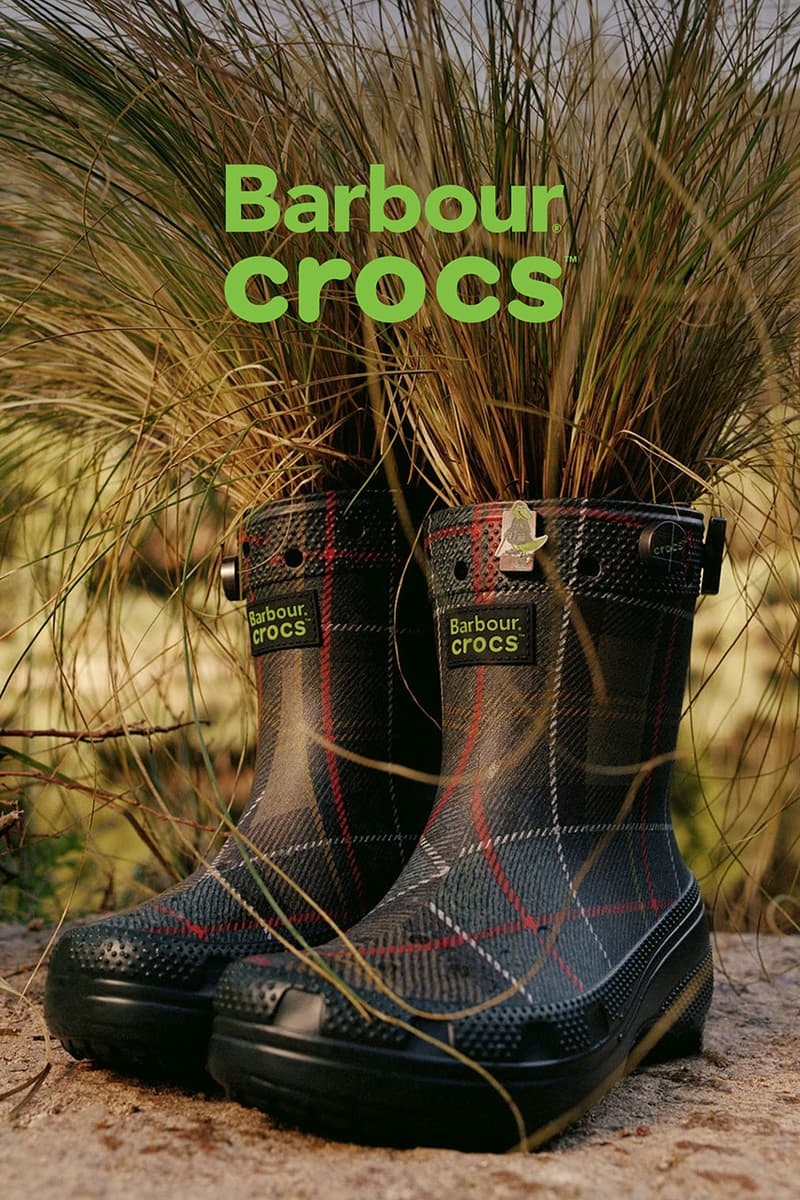 Barbour, Crocs, Wellington Boot, Clog, PVC, Tartan, Green, Red, Black, Jibbitz, Jacket