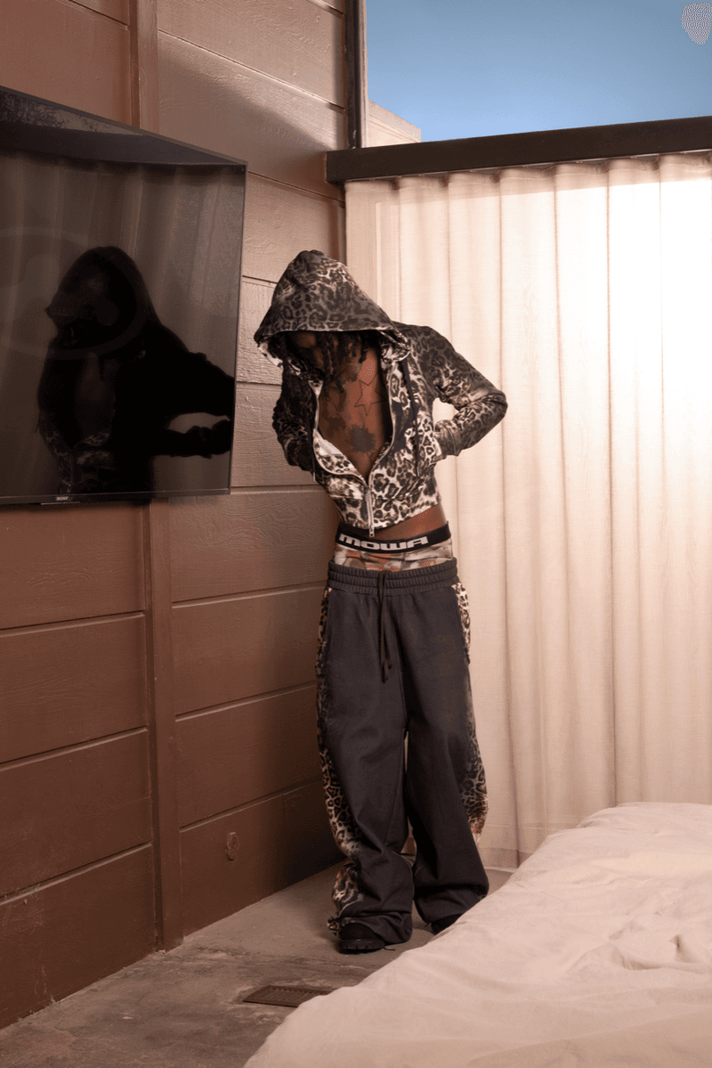 ksubi mowalola y2k denim vhs video tiny bras models leopard print hot pants shorts underwear