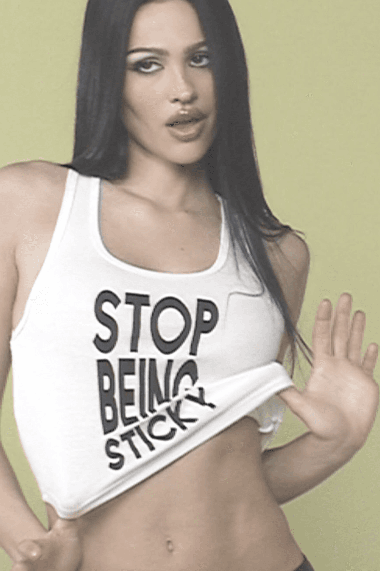 amelia gray posing in a tank top, new mac cosmetics lipglass campaign, lisa rinna, zaya wade, francesca scorcese, makeup, beauty