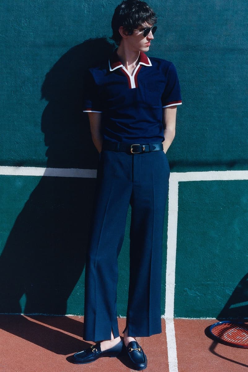 gucci tennis campaign women polo shirts skirts mini handbags sports court
