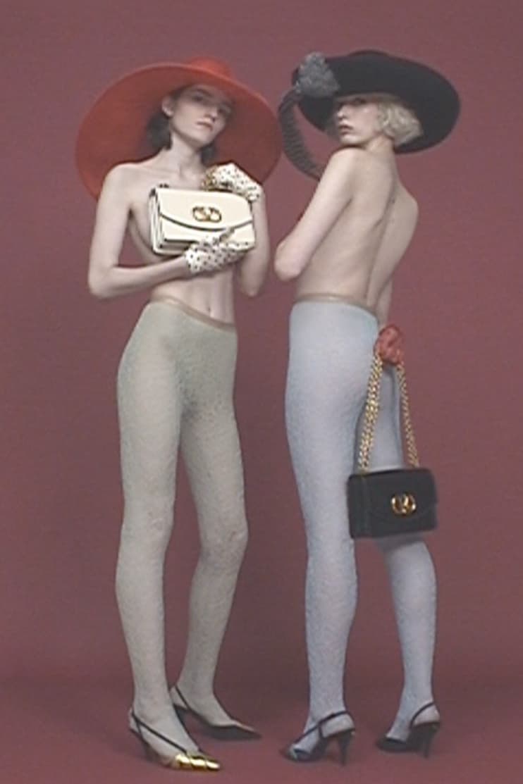 valentino, campaign, garavani bag, lace bodysuit, woman, body, handbags