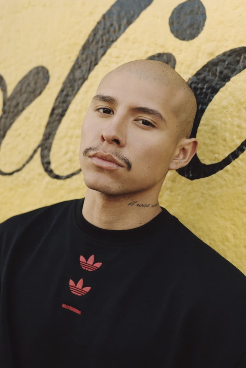 willy chavarria, adidas originals, sweatshirts, tracksuits, logo tshirts, models, pastel walls