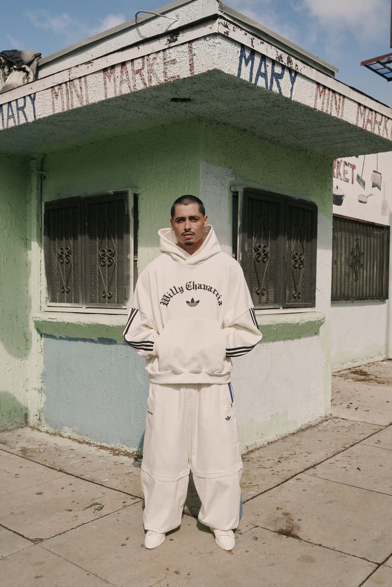 willy chavarria, adidas originals, sweatshirts, tracksuits, logo tshirts, models, pastel walls