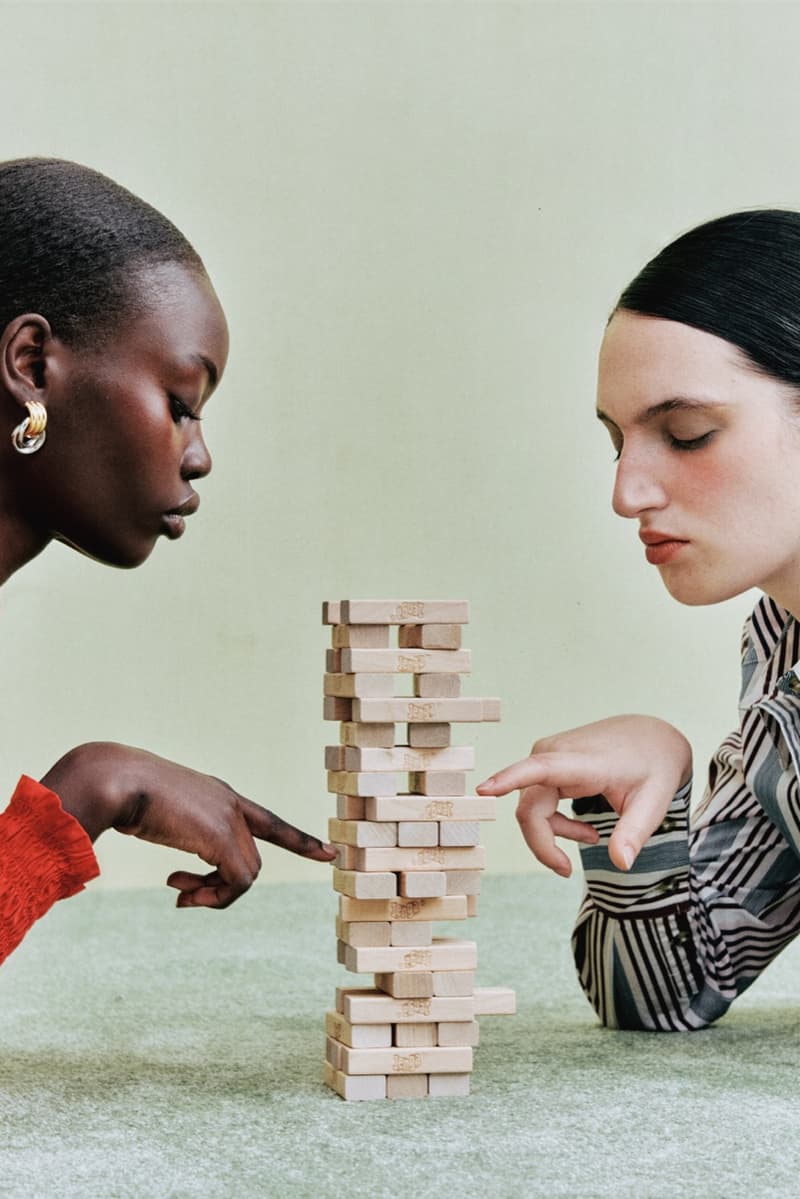 damson madder, polka dots, denim, models, lying down, sofa 