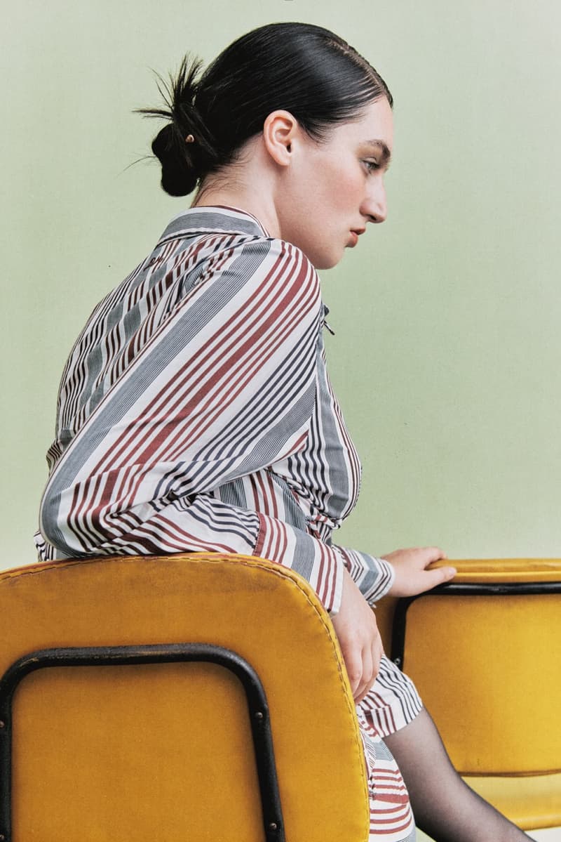 damson madder, polka dots, denim, models, lying down, sofa 