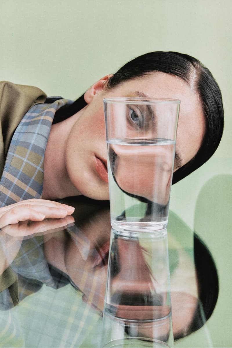 damson madder, polka dots, denim, models, lying down, sofa 