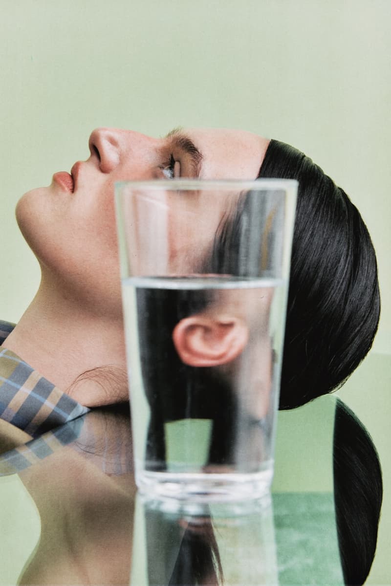 damson madder, polka dots, denim, models, lying down, sofa 