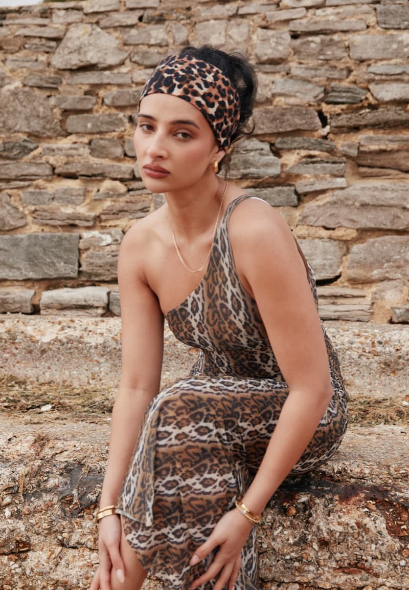 house of sunny, leopard print dress, polka dot top, slinky dresses, woman, beach, sheer top