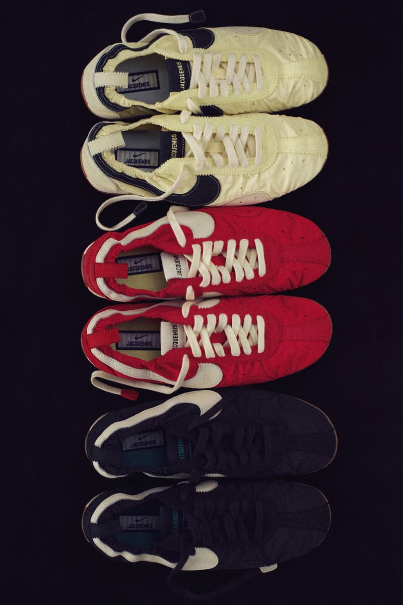 jacquemus, nike, sneakers, moon shoes, red, black, cream, swoosh, socks