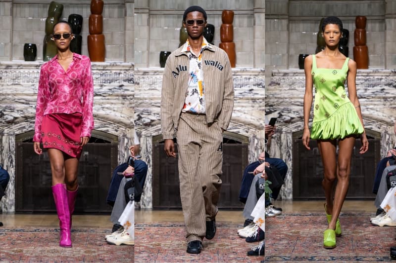ahluwalia, spring summer, runway, london fashion week, branded jackets, green dress, pink boots
