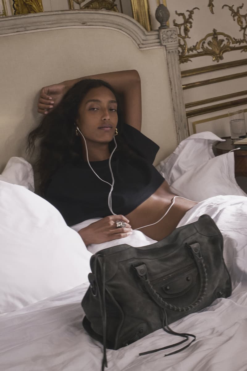 balenciaga, bed, model, leather bags, mona tougaard