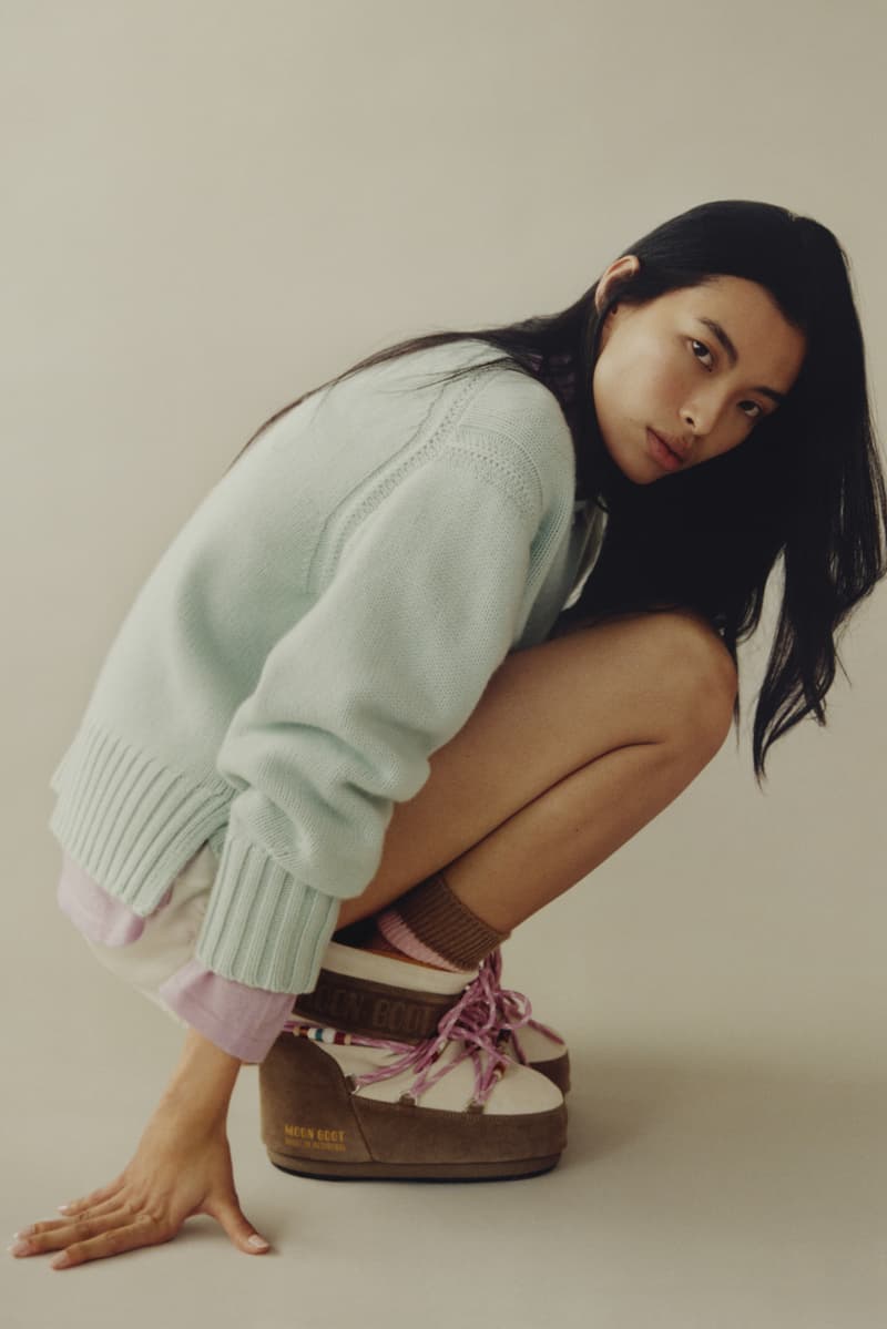 gigi hadid, moon boot, guest in residence, ski boots, snow, leggings, cozy