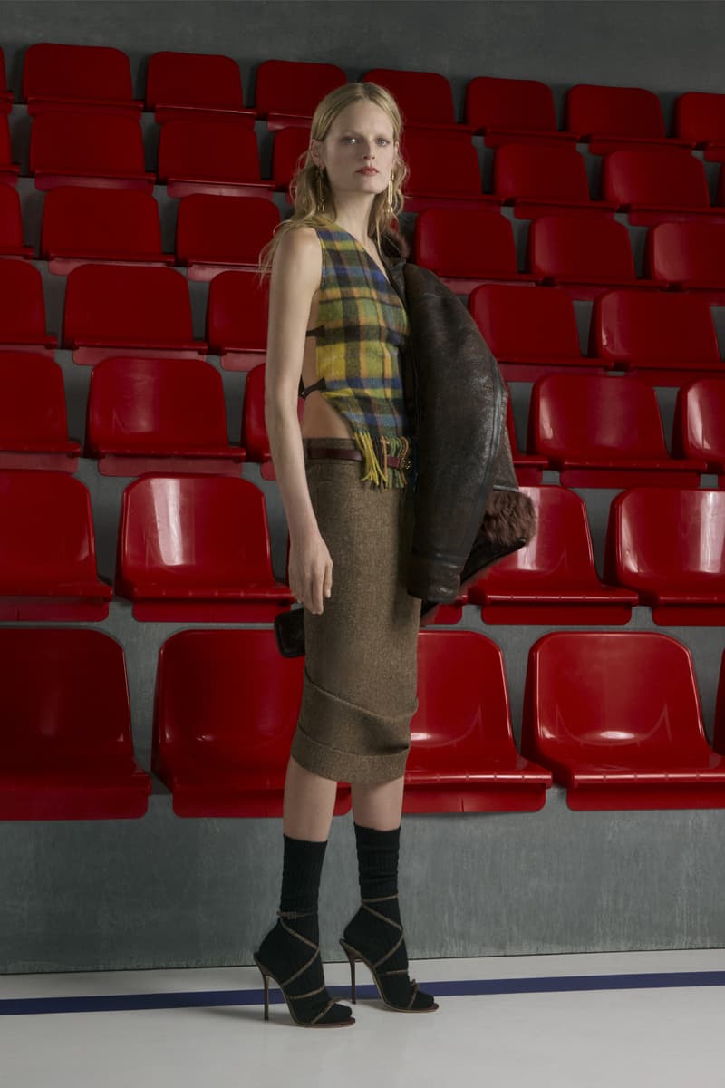 pre fall collection, dsquared, red seats, black dress, tank tops, denim, bags
