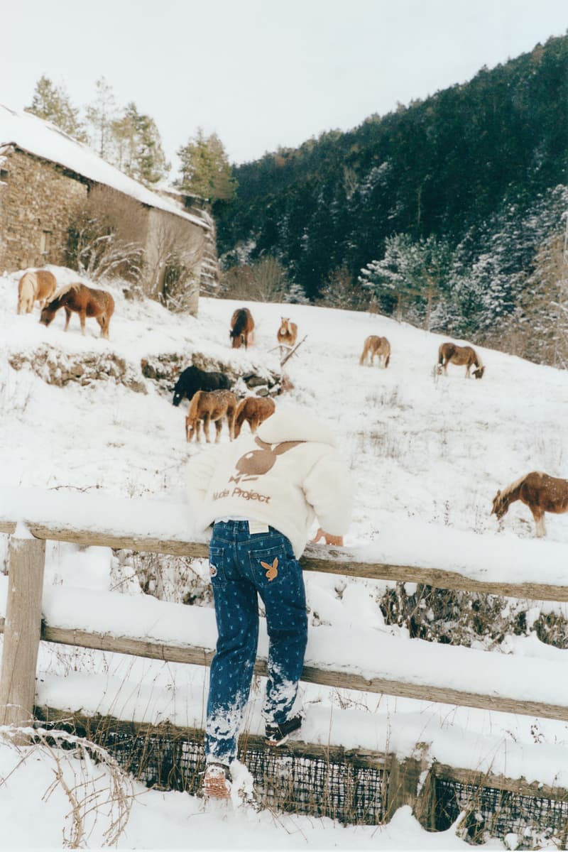 nude project, playboy, knitwear, logo jumpers, couple, snow, dresses, shorts