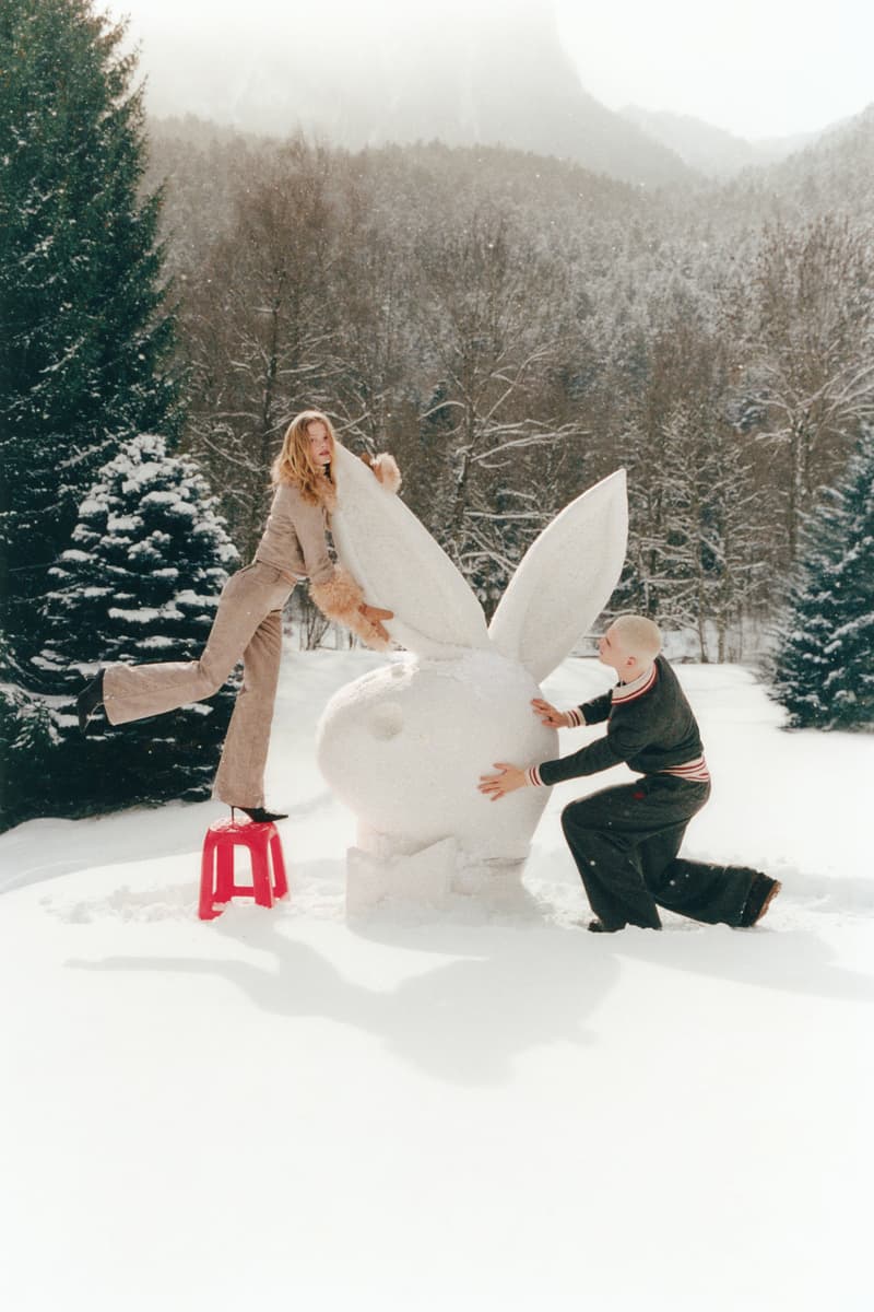 nude project, playboy, knitwear, logo jumpers, couple, snow, dresses, shorts