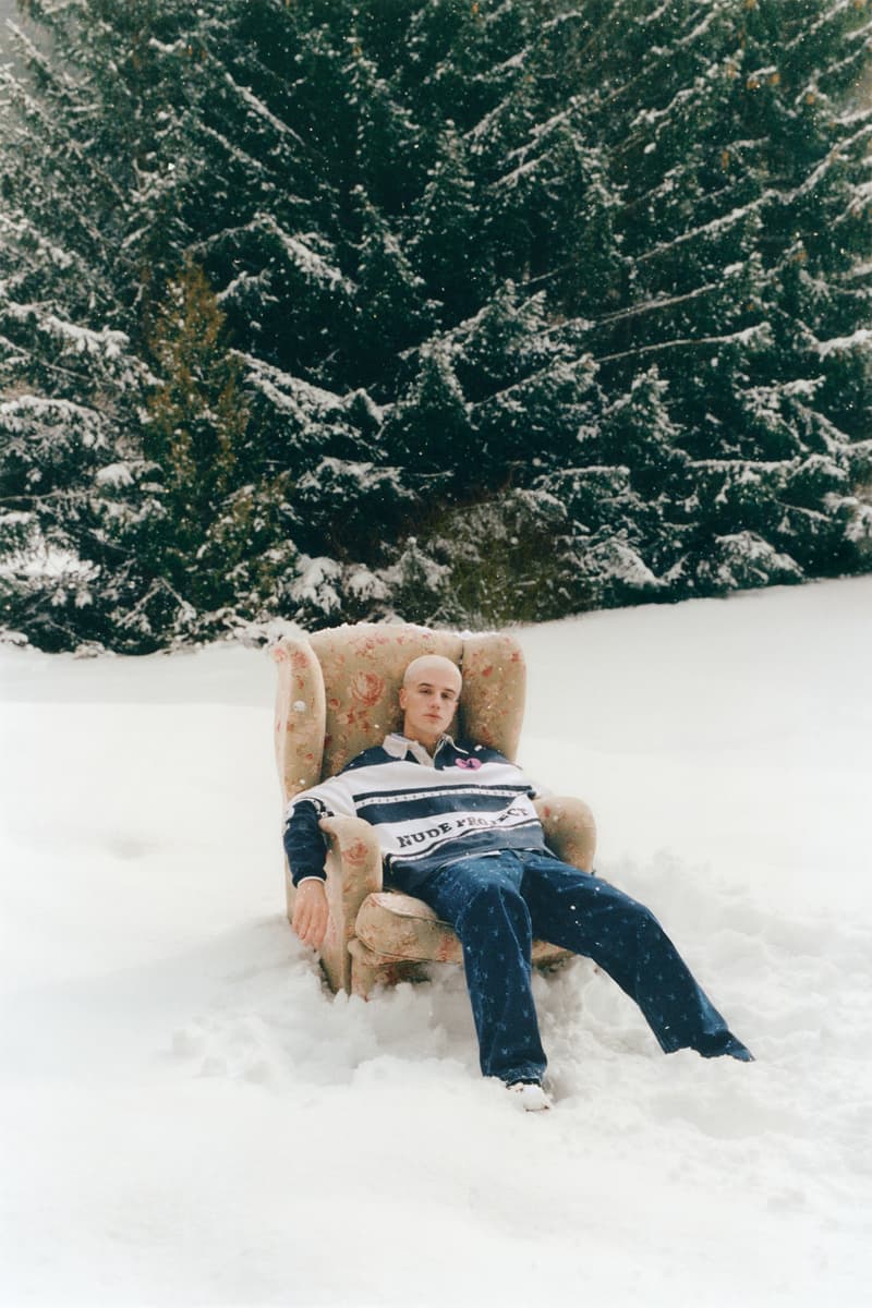 nude project, playboy, knitwear, logo jumpers, couple, snow, dresses, shorts