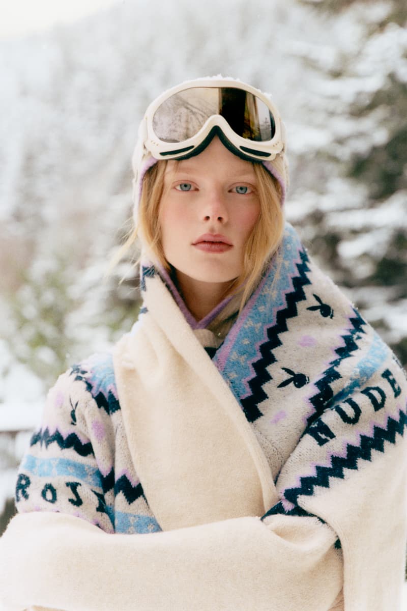 nude project, playboy, knitwear, logo jumpers, couple, snow, dresses, shorts