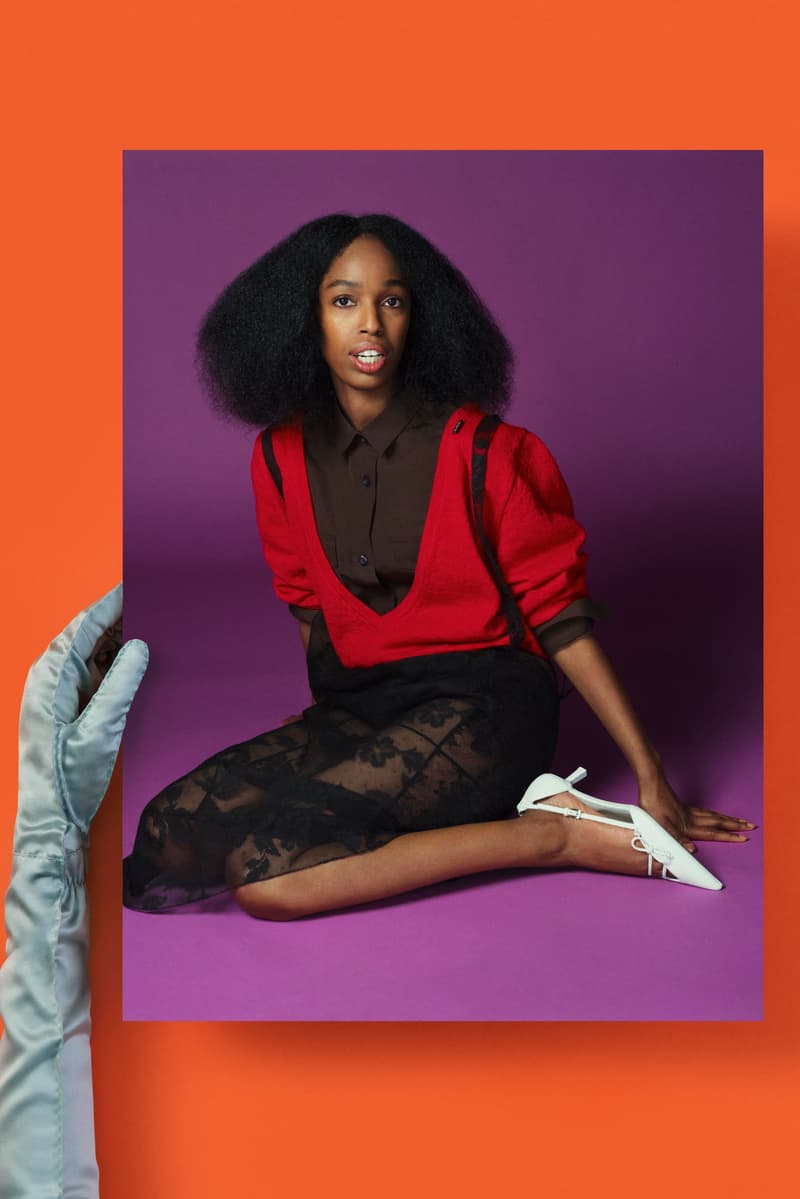 prada, hunter schafer, damson idris, john glacier, Nicholas Hoult, Carey Mulligan, 3d image, orange background