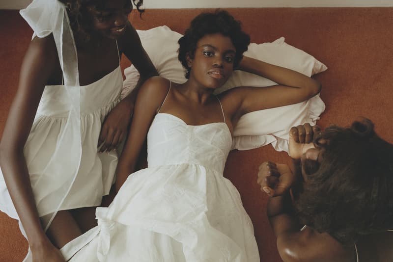 cecilie bahnsen, dresses, blue back drop, black women, hair bows, pink dress, cardigan