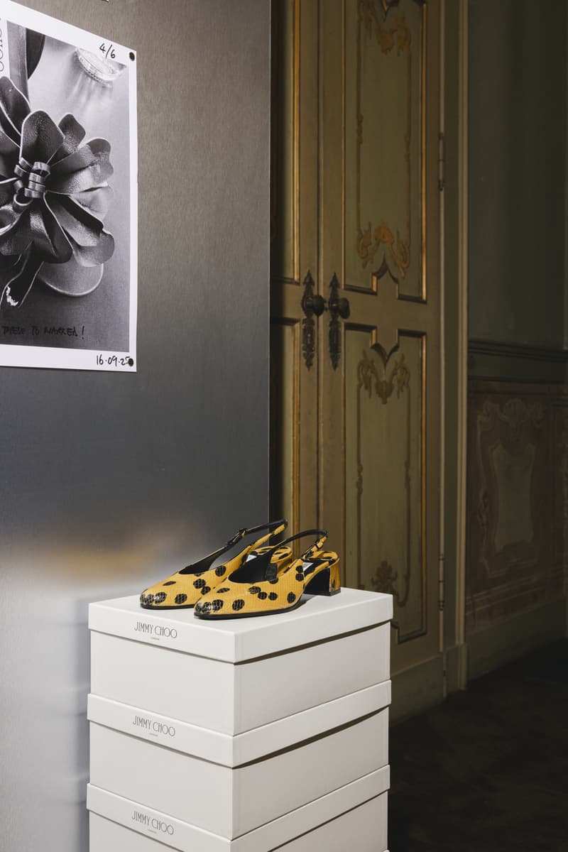 jimmy choo, lace heels, design studio, milan, boots, bags, leather