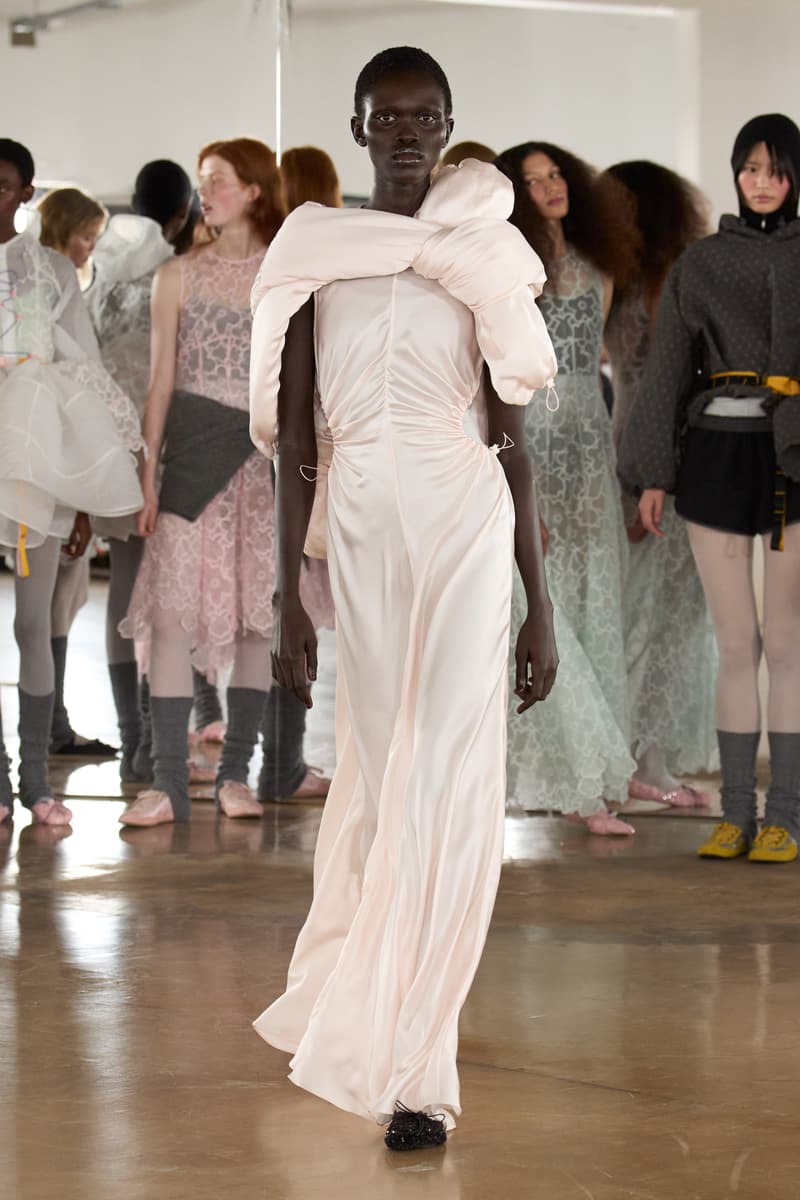 cecilie bahnsen, the north face, puffer jackets, tutu, sheer fabric, pastel pink, sage green