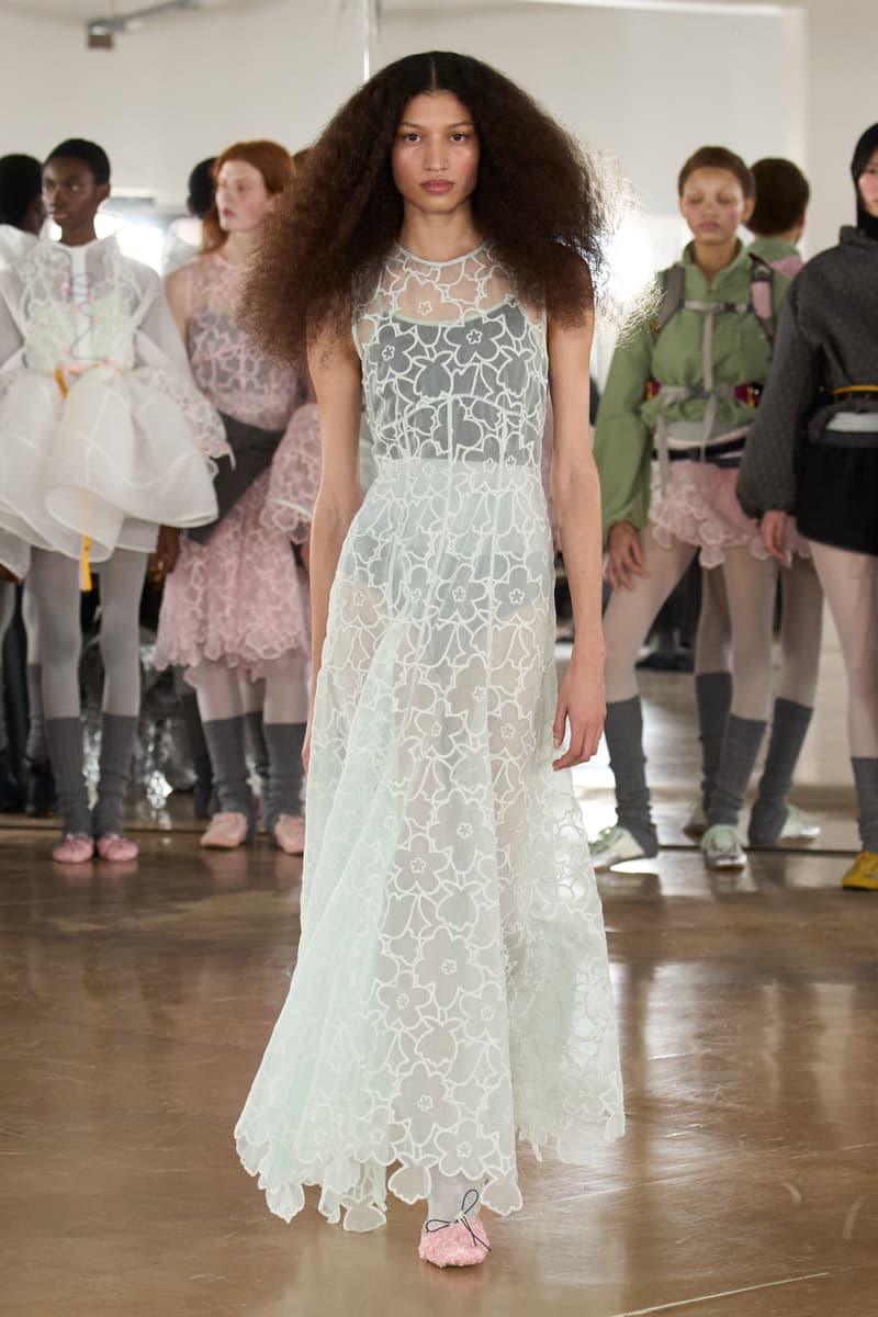 cecilie bahnsen, the north face, puffer jackets, tutu, sheer fabric, pastel pink, sage green