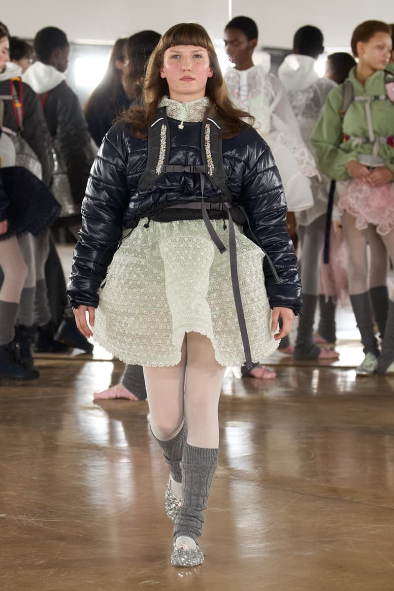 cecilie bahnsen, the north face, puffer jackets, tutu, sheer fabric, pastel pink, sage green