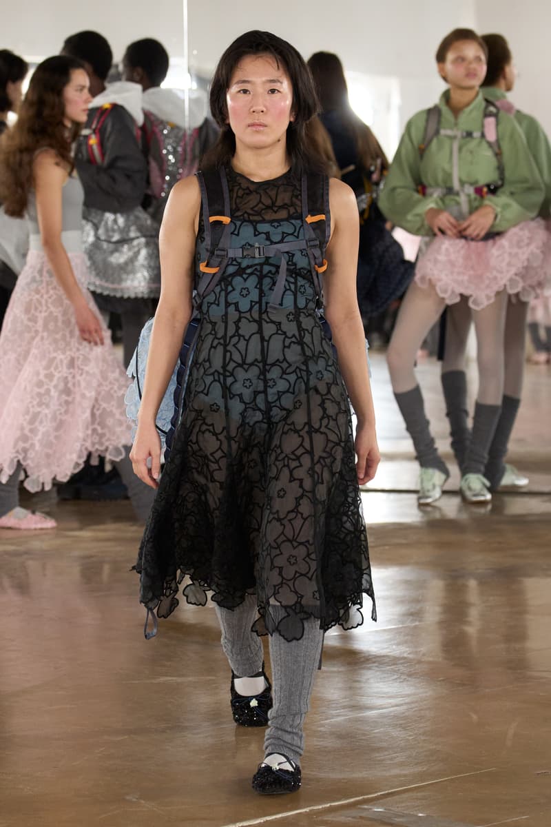 cecilie bahnsen, the north face, puffer jackets, tutu, sheer fabric, pastel pink, sage green