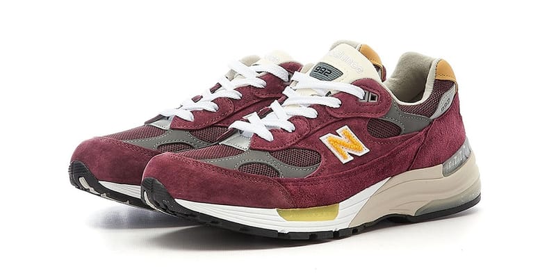 new balance 992 burgundy on feet