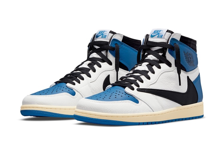 Official Look dari Travis Scott x fragment x Air Jordan 1 High "Military Blue"