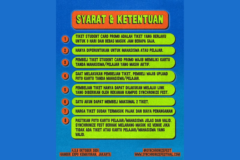 Promo Synchronize Fest, Khusus Buat Para Mahasiswa dan Pelajar Indonesia