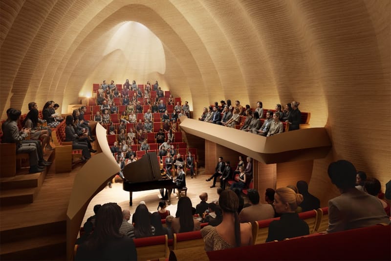 Shigeru Ban presenta il progetto di una sala da concerto in legno nelle Alpi svizzere
