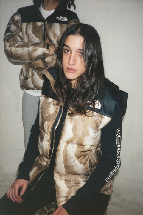 Supreme x THE NORTH FACE ラグジュアリーなファーを転写プリントしたコラボダウン