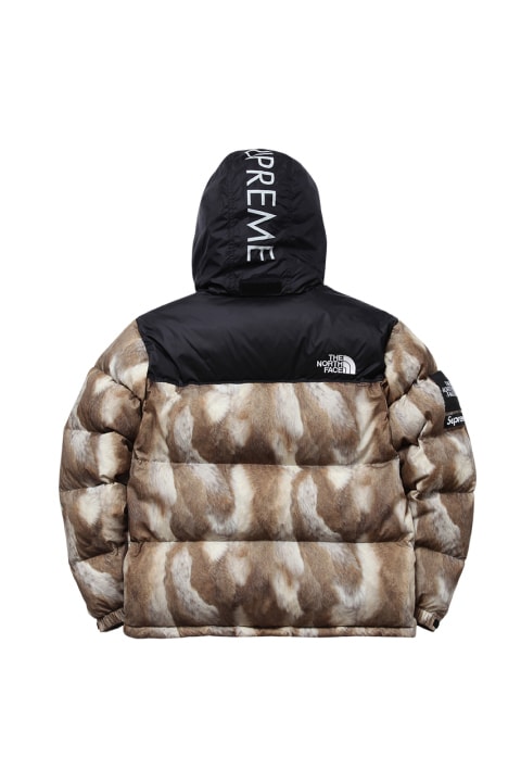 Supreme x THE NORTH FACE ラグジュアリーなファーを転写プリントしたコラボダウン
