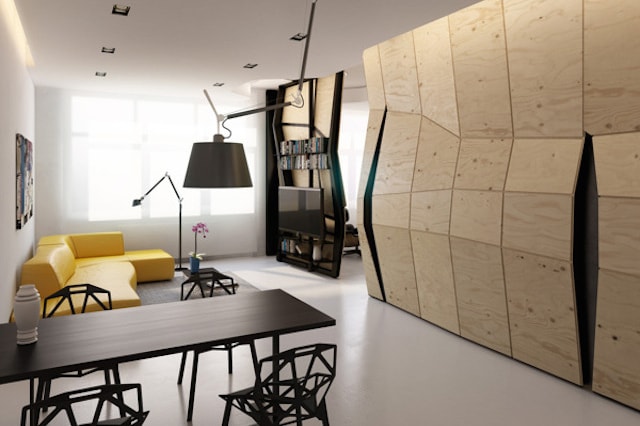 ロシア人デザイナー Vlad Mishin によるデフォルメされたインテリア空間 「Transforming Apartments」