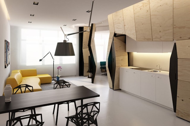 ロシア人デザイナー Vlad Mishin によるデフォルメされたインテリア空間 「Transforming Apartments」
