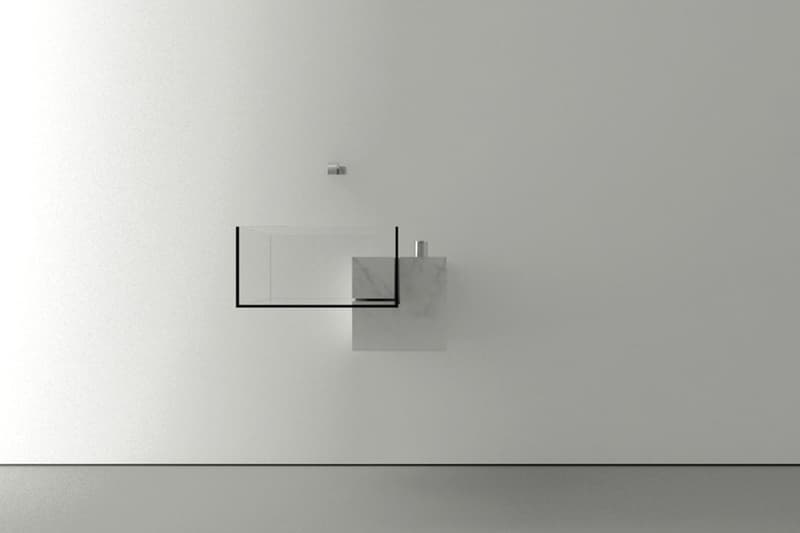 Victor Vasilev がデザインした大理石とガラスのバスルームシンク