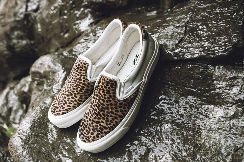 ポニーヘアとレザーを組み合わせた Vault by Vans OG Slip-On 59 LX にクローズアップ