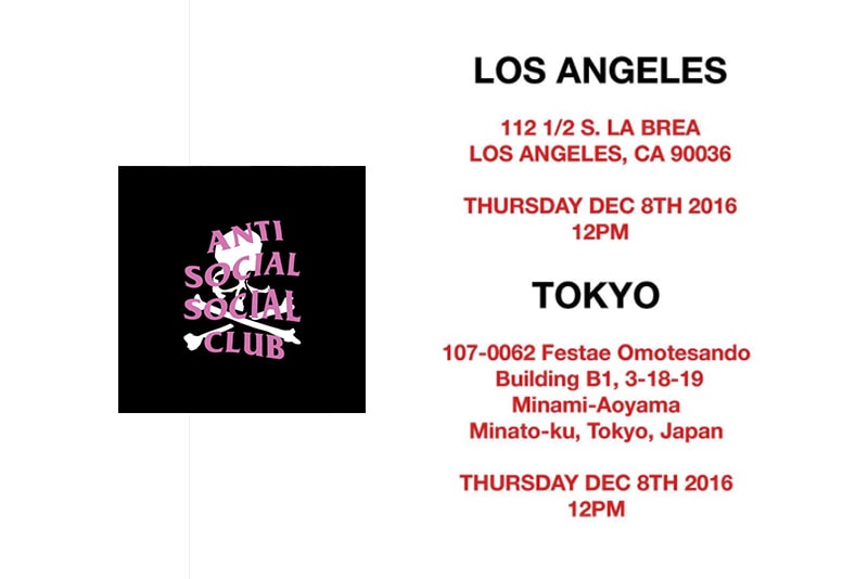 Anti Social Social Club x mastermind JAPAN コラボアイテムの東京における発売場所が明らかに