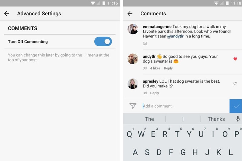 インスタグラム　コメント　アップデート