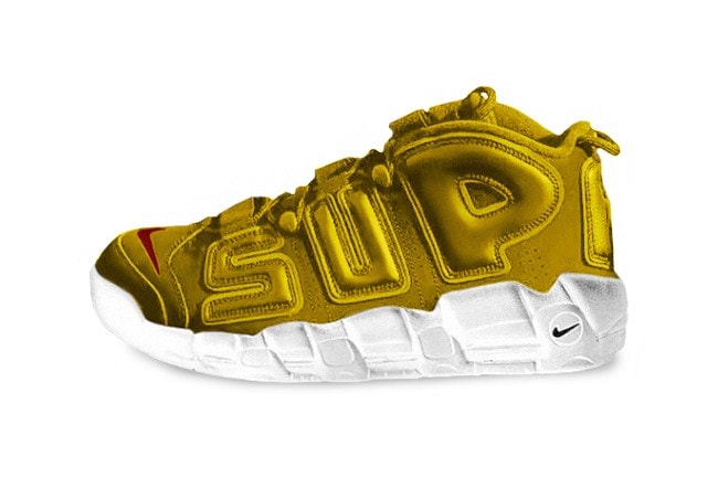 ネイマールがゴールドの Supreme x Nike Air More Uptempo を着用して移動