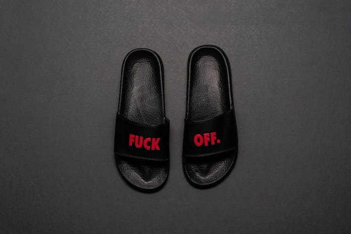 Raised by Wolves による “FUCK OFF” スライドサンダルに新色が登場