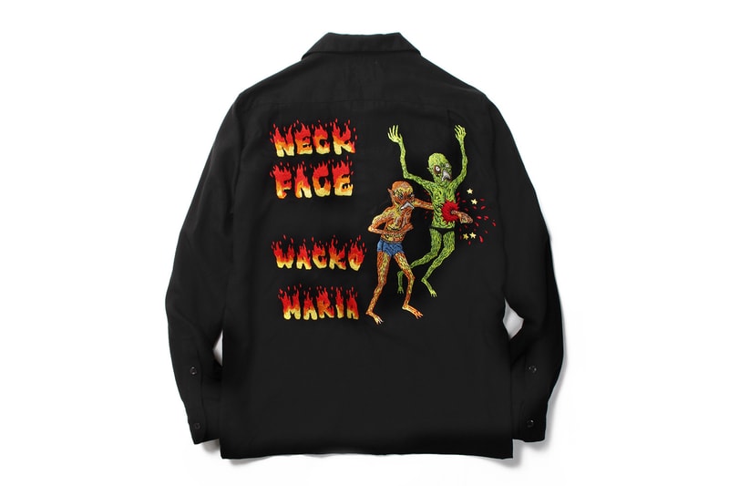 PARADISE TOKYO の二周年を記念する WACKO MARIA x Neckface コラボコレクション 旗艦店で開催されるNeckfaceの個展初日は本人も来店するアニバーサリーイベントを開催 シャツ フーディ スカジャン 花火 ネックフェイス