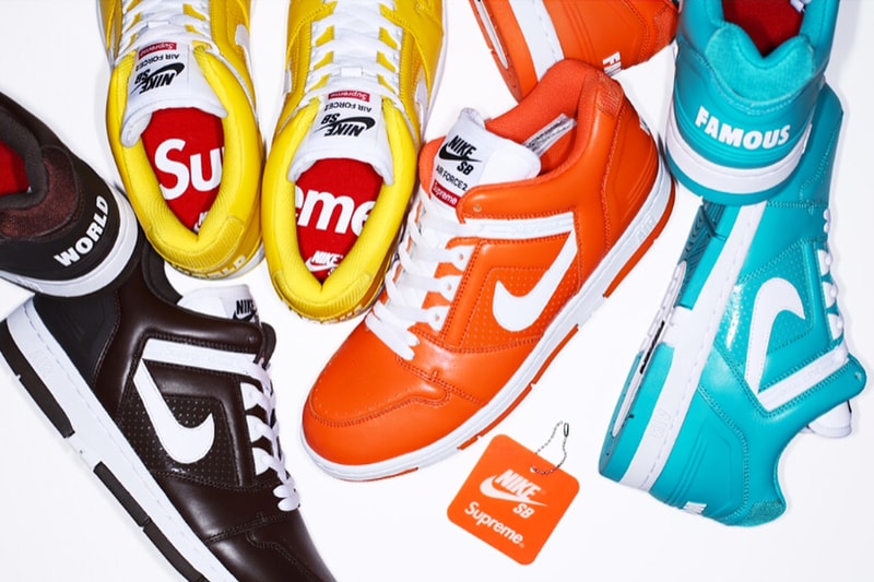 Supreme が Nike SB Air Force 2 のコラボレーションモデルを発表 “World famous”のメッセージをヒールに配した無骨なロートップをビビッドな配色で展開