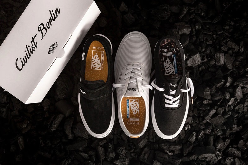 ベルリン発　スケートショップ Civilist  Vans  “Coffee & Cigaretts” コレクション　ドロップ　インソール　コーヒー豆タバコ　吸い殻　モチーフ　グラフィック　プリント　大人のムード漂う