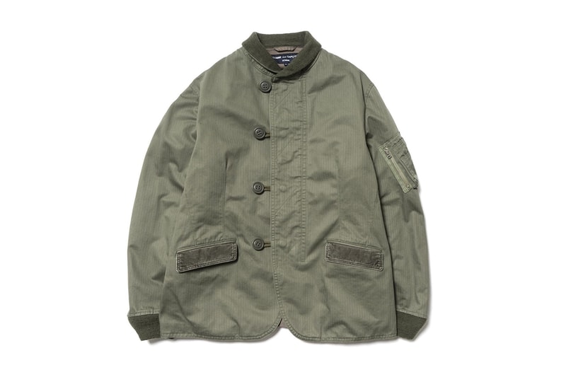 現代的なエッセンスを注入した COMME des GARÇONS HOMME のヘリンボーンフライトジャケット 無骨ながらもコーデュロイの切り替えしやショールカラーで遊びを加える