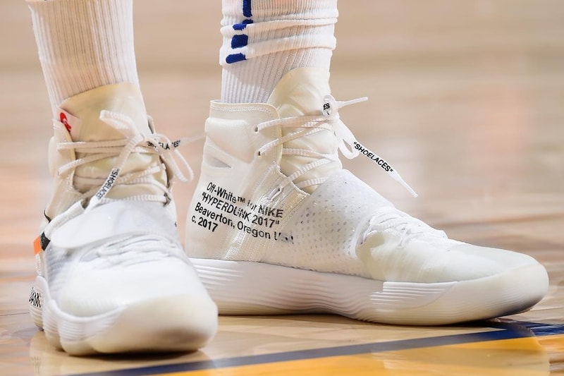 ドレイモンド・グリーンがヴァージルがデザインした Nike Hyperdunk 2017 を着用して NBA 開幕戦に出場 公式試合ということもあり、インダストリアルタグは切ってしまった模様
